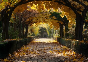 Wall Mural - autumn trees colorful leaves path