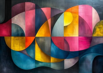 Wall Mural - Ai generated abstract expressionist geometric painting with vibrant shapes and textures