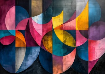 Wall Mural - ai generated abstract expressionist geometric painting with vibrant shapes and textures