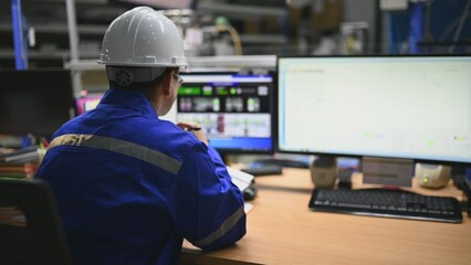 Engineer working at control room,Manager control system,Technician man monitoring program from a lot of monitor