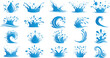 © Arafat - Water splash vector set, 20 designs of blue splash icons, wave graphics, liquid clipart, ocean elements, aquatic illustrations, wave patterns, fluid effects, clean design, dynamic visuals.