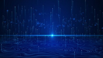 Deep cyber stage waves lights, digital waving lines particles big data streams Animation. product presentation cyberspace stream metaverse hologram cyber space. Hyperspace corporate promotion.