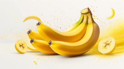 Poster - Create a basic watercolor depiction of a ripe banana, showcasing its curved shape and vibrant yellow color. copy space for text, focus cover all aspects, deep depth of field, no dust