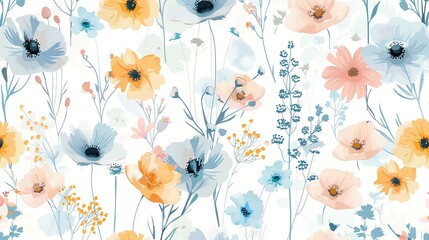 Canvas Print - A seamless pattern of flowers on a white background.