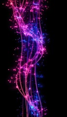 Aufkleber - Abstract neon lights in blue and pink forming wavy lines on a dark background, creating a vibrant visual effect.