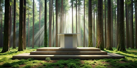 Poster - Podium surrounded by a forest of tall trees, podium, stage, trees, forest, nature, greenery, competition, event