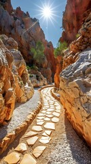 Wall Mural - Stone Path Through Canyon With Sun