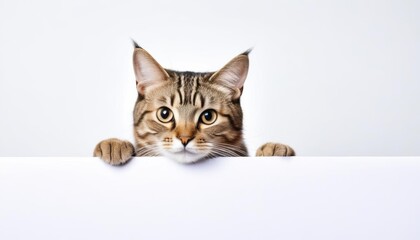 cat peeking cat white background banner   