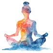 © Aquarii - Watercolor silhouette of a person meditating in a lotus position, symbolizing peace, mindfulness, and mental wellness.