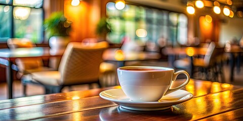 Poster - Tea cup placed on table in restaurant , tea, cup, table, restaurant, drink, beverage, hot, cozy, relax, resting, cafe