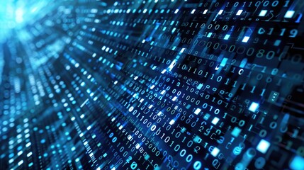 illuminated path of digital evolution: binary code in abstract forms on dark background