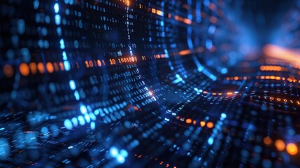 Data Streams of Binary Code in Abstract Forms Signifying Digital Progression on Dark Background