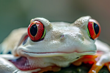 Wall Mural - white frog with red eyes close up