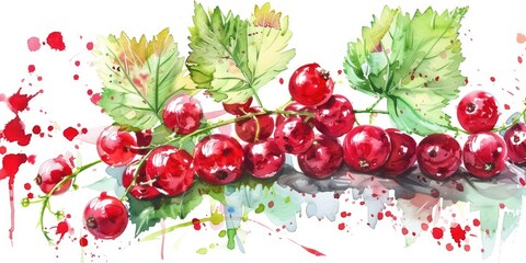 Poster - Delicious Red Currant Berries. Vibrant Watercolor Illustration of Ripe Organic Fruit Harvest