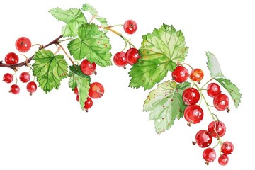 Poster - Hand-drawn Red Currant Branch: Juicy Berries on White Background