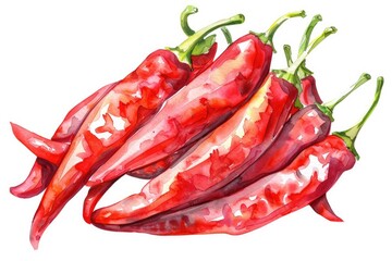 Sticker - Hand-Drawn Watercolor Red Hot Chili Peppers. Fresh Ingredients for Fiery Mexican Flavors