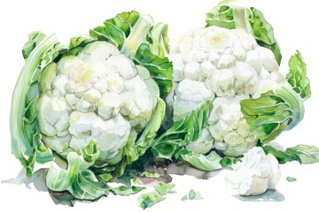 Canvas Print - Hand-Painted Watercolor Illustration of Fresh Organic Cauliflower in White Background