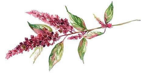 Poster - Organic Amaranth Seeds and Blossom. Hand-painted Watercolor Illustration of Gluten-Free Ingredient for Healthy Meal