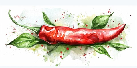 Poster - Vibrant Red Chili Peppers. Hand-drawn Watercolor Illustration of Fresh Organic Spices on White Background