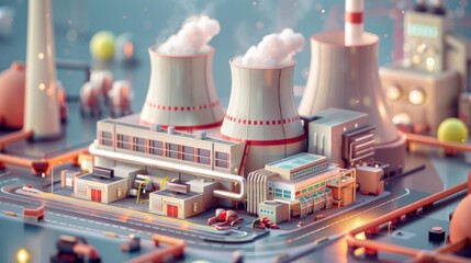 Wall Mural - Low Poly Model of an Industrial Complex