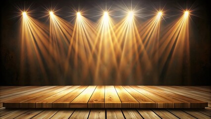 Wall Mural - Wooden stage with soft spotlight beams in the background, wooden, stage, lights, spotlight, beams, performance, theater