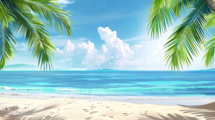 Wall Mural - A digital art illustration of a tropical beach.