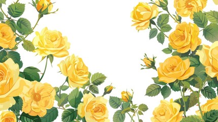 Poster - Seamless horizontal pattern of yellow roses with room for text