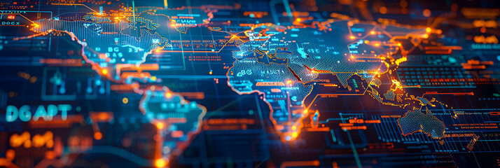 Futuristic Digital Network with Blue Circuit Design and Cyber Elements