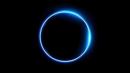 Wall Mural - blue circle lens glowing neon strip over a black background