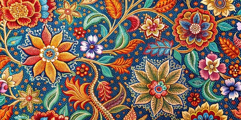 Sticker - Traditional Malaysian batik pattern with intricate floral motifs in vibrant colors, traditional, Malaysia, batik, pattern