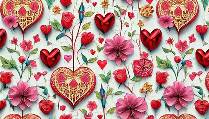 Sticker - seamless pattern with hearts