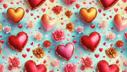 Wall Mural - seamless pattern with hearts