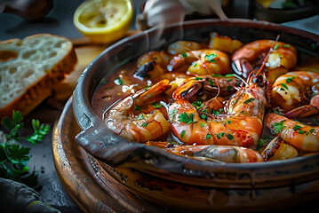 Wall Mural - Michelin starred French Marseille Style Shrimp Stew, food photography