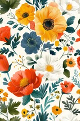 Wall Mural - Vintage design flowers pattern design style on white background