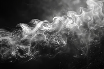 White smoke clouds on a black background. Created with Generative AI technology.