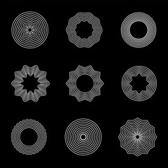 Wall Mural - abstract wavy shape sound equalizer speaker on black background. linear fluid vector design.