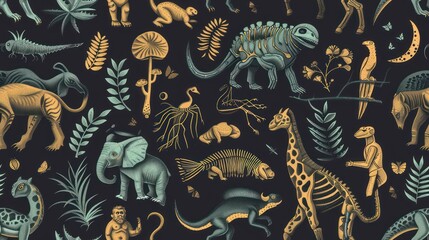 Canvas Print - A Colorful Illustration Featuring a Variety of Animals and Plants