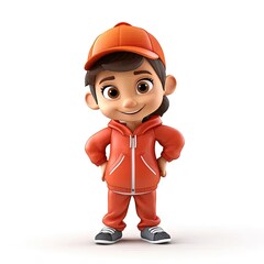 Wall Mural - a cartoon boy wearing a red jacket and orange hat