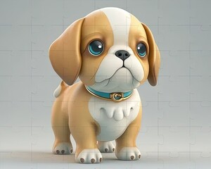 Poster - a cartoon dog with a blue collar and big eyes