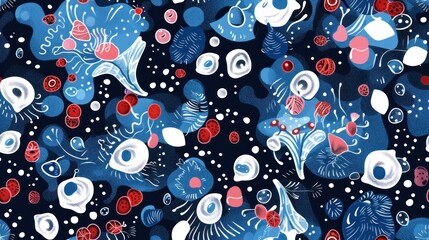 Abstract Blue and Red Pattern with Organic Shapes