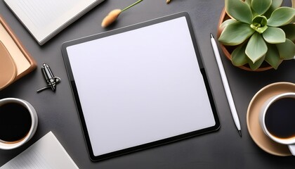 A mockup of a blank white paper sheet on a sleek, modern digital tablet.
