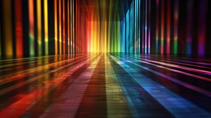 Canvas Print - Abstract Neon Rainbow Stripes in a Dark Room