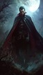 © Kanyakarn - Evil angry Vampire, full body view with cape, fangs showing, dark woods, full moon