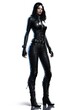 © TheThao - a woman in a black catsuit standing in front of a white background