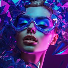 Wall Mural - a woman with blue and pink glasses on her face