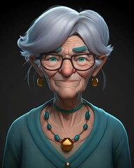 Wall Mural - an old woman with glasses and a necklace