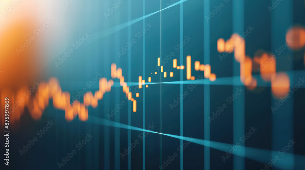 Abstract financial chart with glowing data points and lines on a grid ...