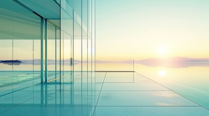 Canvas Print - A large glass window overlooking a body of water and sky, AI