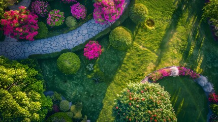 Wall Mural - A lawn with flower beds where bright flowers img