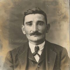 Wall Mural - A black and white photograph of an Italian man, The photograph was taken in 1918, The man is wearing early 20th-century attire, The photograph have a vintage feel with a simple background